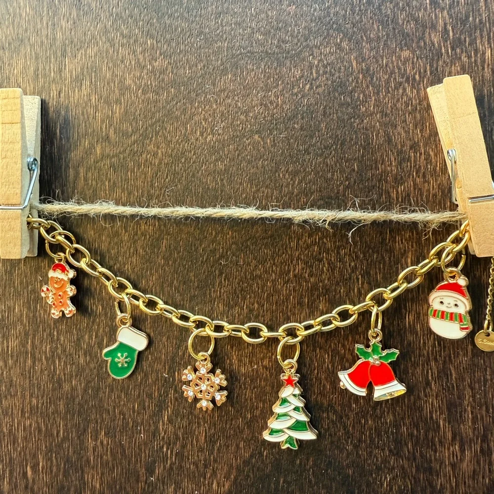 Gold Charm Bracelet with Gingerbread Man Holiday Charms